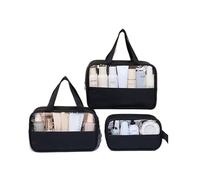 Tragbare Reise-Kosmetiktasche für Damen, transparent, Make-up-Tasche, großes Fassungsvermögen, multifunktional, wasserdicht, Aufbewahrungskoffer, Schwarz 3pcs, Einheitsgröße