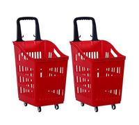 Tragbarer Einkaufswagen mit Rädern, stapelbar, für Märkte und Lebensmittel, robuster Kunststoff-Aufbewahrungswagen für Obst und Zubehör, Rot, 2 Stück