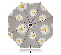Tragbarer, kompakter Regenschirm, Gänseblümchen-Blume, winddicht, umgekehrter Reise-Regenschirm für Regen, Sonne, groß, 8 Rippen, UV-Regenschirm, automatisch für Männer und Frauen