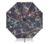 Tragbarer kompakter Regenschirm, handgezeichneter Skateboard-Regenschirm für Regen, Sonne, groß, winddicht, umgekehrt, 8 Rippen, UV-Regenschirm, automatisch für Damen und Herren