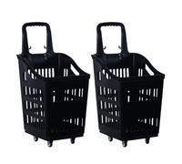Tragbarer Mehrzweckwagen mit Rädern, stapelbarer Kunststoff-Einkaufswagen für Märkte und Obstläden, schwarz, leicht und langlebig, 2 Stück