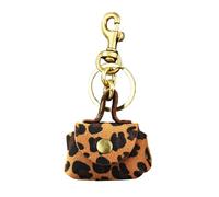 Tragbarer Münzhalter und Schlüsselanhänger-Kombination aus stabilem PU-Leder, ideal für Studenten, Pendler, Leopard Print Coffee T1, M, Klassisch