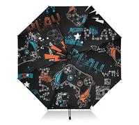 Tragbarer Reise-Regenschirm Graffiti Joystick Schild Gamer Winddicht Rückseite Kompakter Regenschirm für Regen Sonne Große 8 Rippen UV Regenschirm Automatisch für Männer Frauen