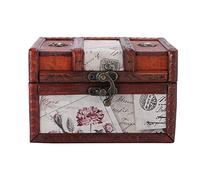 Tragbarer Schmuckkasten aus Holz und PU, Organizer-Etui im Retro-Europastil mit Klappdeckel, kompakte Vitrine für Ringe, Ohrringe und Halsketten (6262A-01-6262 Stempeltyp - kleine Größe)