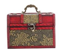 Tragbarer Schmuckkasten aus Holz und PU, Organizer-Etui im Retro-Europastil mit Klappdeckel, kompakte Vitrine für Ringe, Ohrringe und Halsketten (6262D-03-6262 Goldene Traube - groß)