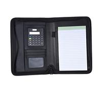 Tragbares Portfolio, A5 PU-Leder-Portfolio-Ordner mit Taschenrechner, Reißverschluss, Dokumenten-Organizer, Kartenhalter, Notizblock für Männer und Frauen, Schwarz
