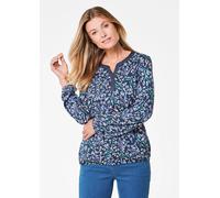 Print-Shirt GOLDNER "Trageangenehmes Shirt mit individuellem Druck", Damen, Gr. 38, blau (taubenblau, gemustert), Obermaterial: 95% Viskose CV. 5% Elasthan EL., figurumspielend, Gummibündchen, Shirts,