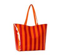 Tragetasche aus glänzendem PVC | Geräumiger Alltags-Shopper mit vertikalem Muster für Pendler und Strandausflüge