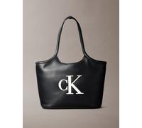 Tragetasche CALVIN KLEIN "BOLD CK SHOPPER", Damen, Gr. B/H/T: 46cm x 29cm x 14cm, schwarz (schwarz, weiß), Lederimitat, kontrastfarbene Details, Taschen, Shopper, Damen Umhängetasche, Schultertasche m
