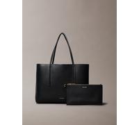 Tragetasche CALVIN KLEIN "FOIL LOGO SMALL TOTE", Damen, Gr. B/H/T: 30cm x 23cm x 9,5cm, schwarz, Lederimitat, unifarben, Taschen (57084220-0) schwarz
