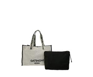 Tragetasche GATTINONI "Jane Raffia Large Shopping Bag Damen", Damen, Gr. B/H/T: 17cm x 35cm x 17cm onesize, schwarz (sanftes weiß, schwarz), Baumwolle, Polypropylen, Taschen, Tragetasche Damen, Shoppe