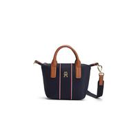 Tragetasche TOMMY HILFIGER "POPETTE MICRO TOTE CORP", Gr. B/H/T: 27cm x 16cm x 8cm, dunkelblau, Leder, Nylon, Taschen, Damen Handtasche, Umhängetasche, Schultertasche mit TH-Schmuckelement (77581905-0