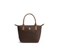 Tragetasche TOMMY HILFIGER "POPETTE MINI TOTE", Damen, Gr. B/H/T: 30cm x 20cm x 14cm, braun (dunkelbraun, braun), Leder, Lederimitat, Taschen, Damen Umhängetasche, Minibag mit abnehmbarem Umhängerieme