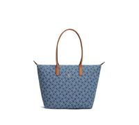 Tragetasche TOMMY HILFIGER "POPETTE TOTE DENIM FLAG", Damen, Gr. B/H/T: 51cm x 32cm x 14cm, blau, Baumwolle, Leder, Taschen, Damen Handtasche, Schultertasche, Shopper mit modischem TH-Logomuster (5833