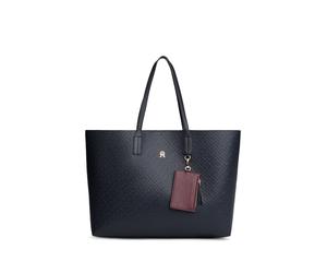 Tragetasche TOMMY HILFIGER "TH ICON TOTE MONO", Damen, Gr. B/H/T: 50cm x 33cm x 15cm, dunkelblau, Lederimitat, Taschen, Damen Schultertasche, Businesstasche mit doppeltem Tragegriff (52519510-0) dunke