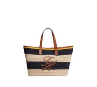 Tragetasche TOMMY HILFIGER "TH NAUTICAL TOTE CROCHET STR", Damen, Gr. B/H/T: 58,5cm x 31,5cm x 16cm, bunt (dunkelblau, beige), Baumwolle, Taschen, Damen Strandtasche mit Streifen und Logoschriftzug (5