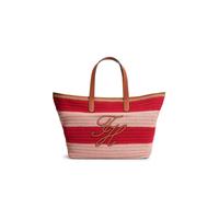 Tragetasche TOMMY HILFIGER "TH NAUTICAL TOTE CROCHET STR", Damen, Gr. B/H/T: 58,5cm x 31,5cm x 16cm, rot (rot, rose), Baumwolle, Taschen, Damen Strandtasche mit Streifen und Logoschriftzug (94918053-0