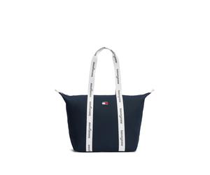 Tragetasche TOMMY JEANS "TJW ESS DAILY TOTE", Damen, Gr. B/H/T: 52cm x 34cm x 22cm, blau (nachtblau), Textil, Taschen, Schultertasche, Shopper mit kontrastiven Henkeln (25327014-0) nachtblau