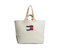 Tragetasche TOMMY JEANS "TJW WAVE FLAG MED TOTE", Gr. B/H/T: 61cm x 39cm x 27cm, beige, Baumwolle, Taschen, Unisex Tragetasche, Umhängetasche, Shopper, Henkeltasche im Used-Look (90236147-0) beige