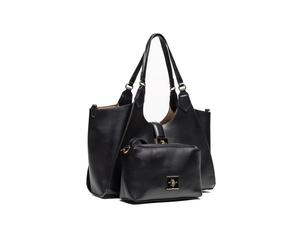 Tragetasche U.S. POLO ASSN. "MARGARET DOUBLE HANDLE BAG Damen", Damen, Gr. B/H/T: 16cm x 25cm x 16cm onesize, schwarz, Polyurethan, Taschen, Tragetasche Damen, Shopper, Einkaufstasche, Fashion, Lifest