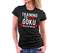 Training to Beat Goku Dragonball Woman T-Shirt, Größe S, Schwarz