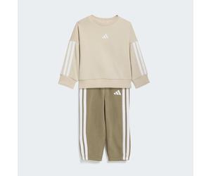 Trainingsanzug ADIDAS SPORTSWEAR "ESSENTIALS KIDS", Mädchen, Gr. 98, beige (crystal linen, weiß), Obermaterial: 70% Baumwolle, 30% Polyester, Sportanzüge Trainingsanzug (44615141-98) crystal linen, we