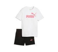 Trainingsanzug PUMA "ESS NO.1 LOGO TEE AND SHORTS SET G", Jungen, Gr. 152, puma weiß, wild pink, Jersey, Obermaterial: 100% Baumwolle. Obermaterial Hose: 68% Baumwolle, 32% Polyester, bedruckt, regula