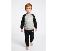 Trainingsanzug PUMA "MINICATS ESS RAGLAN CREW SET FL INF", Jungen, Gr. 74, schwarz-weiß (puma schwarz, puma weiß), Fleece, Obermaterial: 68% Baumwolle, 32% Polyester, bedruckt, regular fit, Sportanzüg