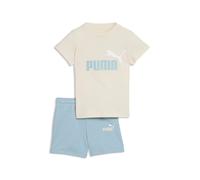Trainingsanzug PUMA "MINICATS ESS TEE AND SHORTS SET INF", Jungen, Gr. 98, alpine snow, print, Jersey, Obermaterial: 100% Baumwolle, bedruckt, regular fit, Sportanzüge Trainingsanzug, zweiteiliges Set
