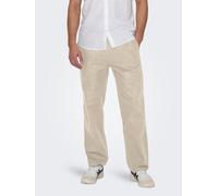Trainingshose ONLY & SONS "ONSSINUS LOOSE 0007 COT LIN PANT NOOS", Herren, Gr. L, N-Gr, beige (silber lining), Web, Obermaterial: 75% Baumwolle, 25% Leinen, unifarben, loose fit knöchellang, Hosen Tra