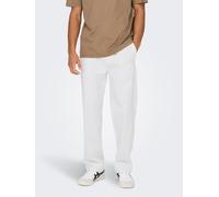 Trainingshose ONLY & SONS "ONSSINUS LOOSE 0007 COT LIN PANT NOOS", Herren, Gr. M, N-Gr, weiß (hellweiß), Web, Obermaterial: 75% Baumwolle, 25% Leinen, unifarben, loose fit knöchellang, Hosen Trainings