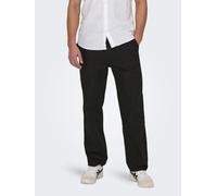 Trainingshose ONLY & SONS "ONSSINUS LOOSE 0007 COT LIN PANT NOOS", Herren, Gr. XXL, N-Gr, schwarz, Web, Obermaterial: 75% Baumwolle, 25% Leinen, unifarben, loose fit knöchellang, Hosen Trainingshose (