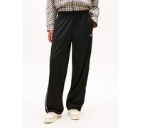 Trainingshose TOMMY JEANS "TJW ARCHIVE TRACK PANT", Damen, Gr. XS (34), N-Gr, schwarz, Web, Obermaterial: 89% Polyester, 11% Elasthan, unifarben mit Farbeinsatz, relaxed fit knöchellang, Hosen Trainin