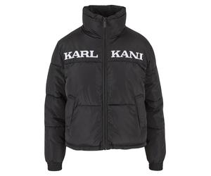 Trainingsjacke KARL KANI "Karl Kani Damen KW-JK012-001-01 KK Retro Essential Puffer Jacket", Damen, Gr. S, schwarz, 100% Polyester, mehrfarbig, oversize, amerikanischer Ausschnitt, Jacken Trainingsjac