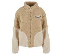 Trainingsjacke KARL KANI "Karl Kani Karl Kani Sport Patch Teddy Block Trackjacket", Damen, Gr. M, beige (sand, light sand), 100% Polyester, mehrfarbig, normal, amerikanischer Ausschnitt, Jacken Traini