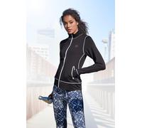 Trainingsjacke LASCANA ACTIVE "Black Marble", Damen, Gr. 44/46, schwarz-weiß (schwarz, weiß), Obermaterial: 85% Polyester, 15% Elasthan, kontrastfarbene Details, unifarben mit Farbeinsatz, Basic taill