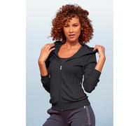 Trainingsjacke LASCANA ACTIVE, Damen, Gr. L (44/46), schwarz, Interlock, Obermaterial: 100% Baumwolle, unifarben, bequem hüftlang, Bündchen, Jacken Trainingsjacke, mit Logo Tape an den Ärmeln (5457390
