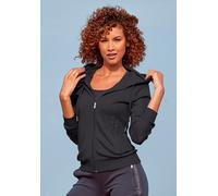 Trainingsjacke LASCANA ACTIVE, Damen, Gr. S (36/38), schwarz, Interlock, Obermaterial: 100% Baumwolle, unifarben, bequem hüftlang, Bündchen, Jacken Trainingsjacke, mit Logo Tape an den Ärmeln (5457390