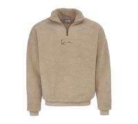 Rundhalspullover KARL KANI "Karl Kani Herren KM213-063-1 Small Signature Teddy Troyer", Herren, Gr. XS, lightsand, 100% Polyester, relaxed fit, amerikanischer Ausschnitt, Pullover Rundhalspullover (75