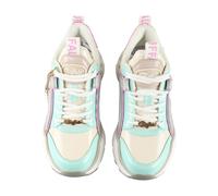 Trainingsschuh BUFFALO "Buffalo BINARY GLAM", Damen, Gr. 37, grau, aqua, pink, Polyurethan, Schuhe (32465448-37) grau, aqua, pink