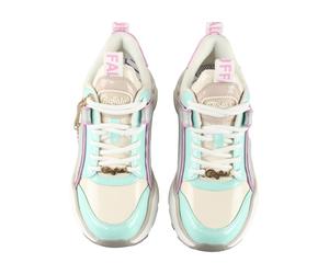 Trainingsschuh BUFFALO "Buffalo BINARY GLAM", Damen, Gr. 39, grau, aqua, pink, Polyurethan, Schuhe (32465448-39) grau, aqua, pink