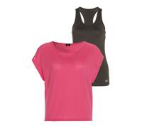 Trainingsshirt H.I.S "2-tlg. Shirt & Top", Damen, Gr. 46, anthrazit, rosa, Obermaterial: 60% Baumwolle, 40% Polyester. Top: 95% Polyester, 5% Elasthan, unifarben, bequem hüftlang, Rundhals, Shirts, Ku