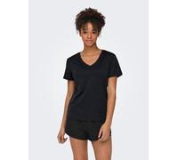 Trainingsshirt ONLY PLAY "ONPCORE LIFE VN SS REG TEE NOOS", Damen, Gr. M, schwarz (schwarz detail:melange), Single Jersey, Obermaterial: 96% Polyester, 4% Elasthan, meliert, regular fit normal, V-Auss