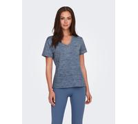 Trainingsshirt ONLY PLAY "ONPCORE LIFE VN SS REG TEE NOOS", Damen, Gr. S, blau (vintage indigo detail:melange), Single Jersey, Obermaterial: 96% Polyester, 4% Elasthan, meliert, regular fit normal, V-