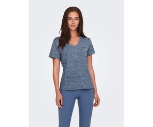 Trainingsshirt ONLY PLAY "ONPCORE LIFE VN SS REG TEE NOOS", Damen, Gr. XL, blau (vintage indigo detail:melange), Single Jersey, Obermaterial: 96% Polyester, 4% Elasthan, meliert, regular fit normal, V