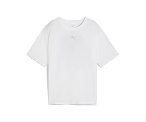 Trainingsshirt PUMA "W FLORAL CAT GRAPHIC TEE", Damen, Gr. S, weiß (puma weiß, q3), Jersey, Obermaterial: 50% Polyester, 25% Baumwolle, 25% Viskose, relaxed fit normal, Rundhals, Shirts, Relaxed Fit,