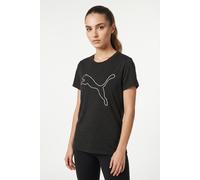 Trainingsshirt PUMA "W TAD ESSENTIAL HEATHER LOGO TEE", Damen, Gr. L, schwarz (puma schwarz heather), Jersey, Obermaterial: 100% Polyester, regular fit normal, Rundhals, Shirts, Kurzarm, sportliches T