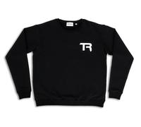 Trak Racer TR Baumwoll-Sweatshirt mit Monogramm, Größe M, Schwarz, entspannte Passform, gerippter Rundhalsausschnitt und Bündchen, mittelschwerer Stretchstoff, maschinenwaschbar