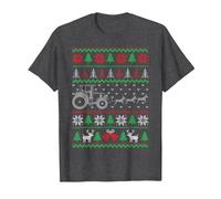 Traktor Hässlicher Weihnachtspullover Xmas Lustiger Bauernhof T-Shirt, Herren, Anthrazit Meliert, 6XL