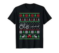 Traktor Hässlicher Weihnachtspullover Xmas Lustiger Bauernhof T-Shirt, Herren, Schwarz, 6XL